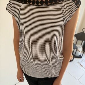 LOFT Black and White Striped Blouse